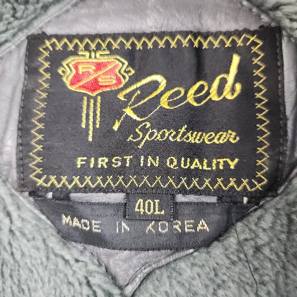 Vintage Leather Bomber Jacket 40L Flight Moto Gray/Green Biker Removeable Liner - Picture 3 of 13